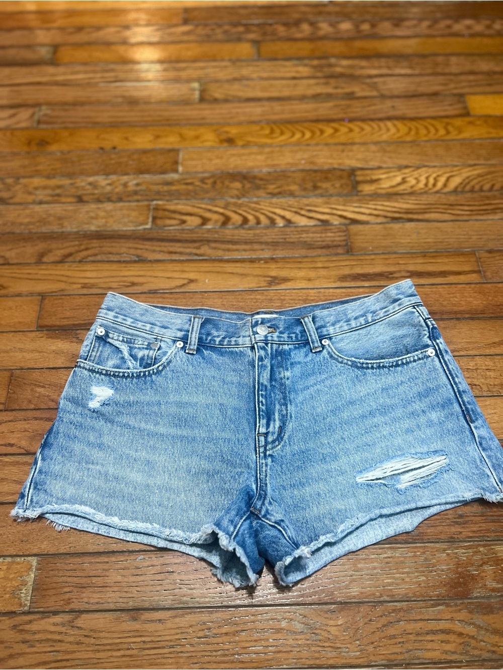 Madewell Womens Relaxed Denim Shorts Distressed Cutoff 29 Blue High Rise Cotton